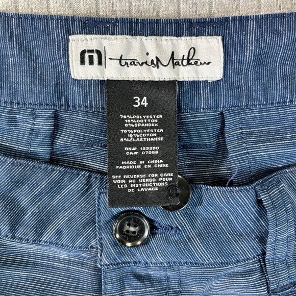 Travis Mathew performance Blue Golf Dress Shorts Men 34 Polyester Blend Stretch - Picture 2 of 9